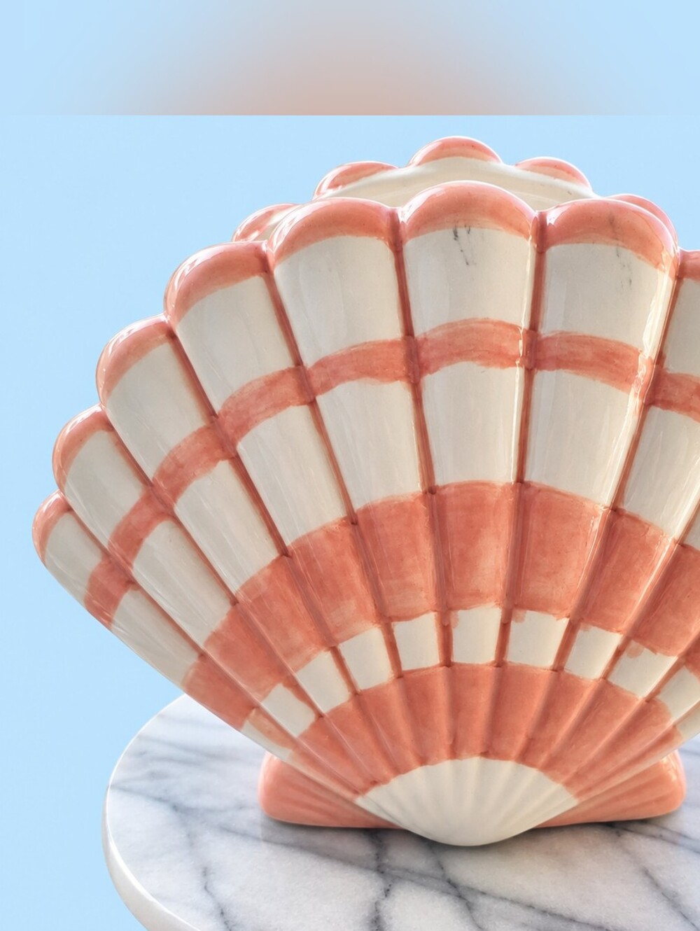 Vintage Pink White Ceramic Scallop Shell Planter Coastal Grandmillenial Decor